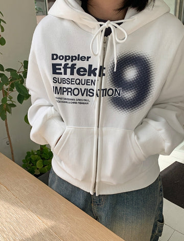 Akira brushed printed crop hood zip-up